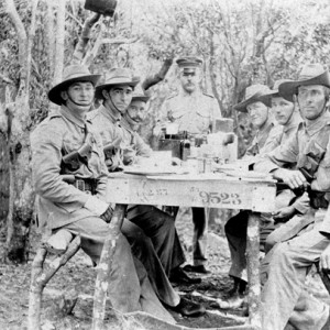 Believed to be Cable Station Guards having tea, Southport, Queensland, circa 1914 Photographer unknown