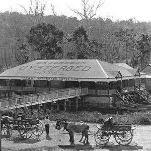Booningba Railway Station and the Oysterbed Hotel, Burleigh, Queensland, circa 1919 Photographer unknown
