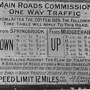 Timetable erected in 1928 for traffic along Springbrook Road Photographer unknown