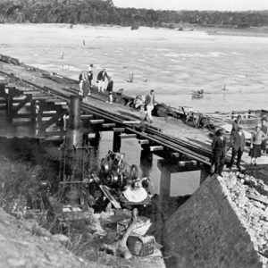 First Tallebudgera Creek Bridge under construction, circa 1925. Photographer unknown