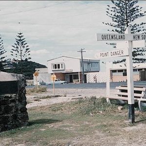 The Queensland and New South Wales border, 1950s. Vickery Telfer, photographer.