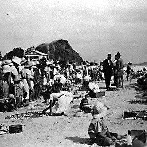 Sand garden contest on the beach at Currumbin, Queensland, circa 1930s Photographer unknown