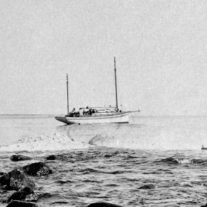 Attempts to tow the Burleigh whale carcass, Burleigh Heads, Queensland, Christmas 1926 Marriott family photographer