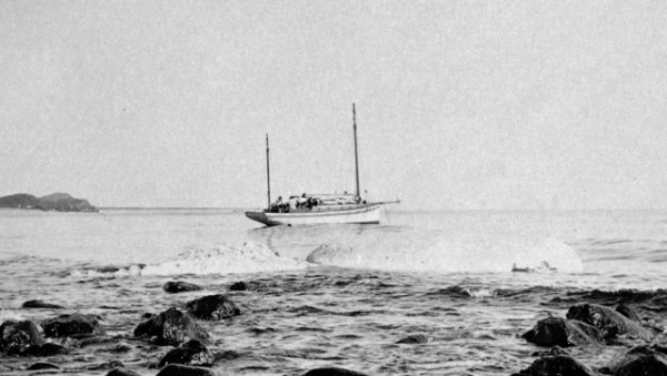 Attempts to tow the Burleigh whale carcass, Burleigh Heads, Queensland, Christmas 1926 Marriott family photographer