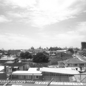 Elevated view of Surfers Paradise, Queensland, showing the Kinkabool building under construction on the far right, circa 1959 Alexander McRobbie, photographer Image number LS-LSP-CD906-IMG0008