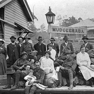 Group of people including soldiers at Mudgeeraba Railway StationJune 1917 Photographer unknown