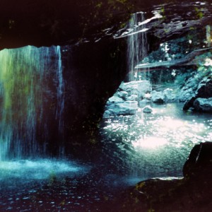 Looking out through the natural archway formed by Cave Creek, Springbrook National Park, Queensland, 1959 Ray Sharpe photographer