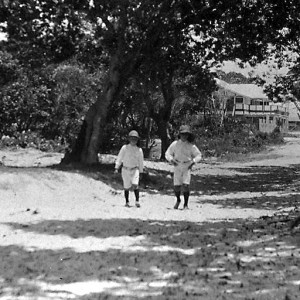 Tom and Harry Atkin walking along the future Cavill Avenue December 1925 Bill Atkin photographer