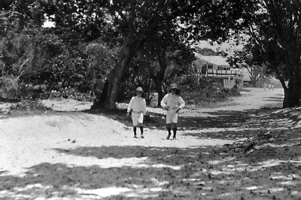 Tom and Harry Atkin walking along the future Cavill Avenue December 1925 Bill Atkin photographer