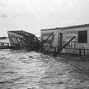 Tuesley's jetty following a cyclone February 1954 Photographer unknown