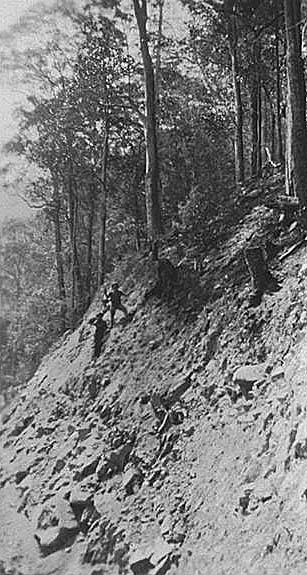 Workers on the construction of the Mudgeeraba Springbrook Road, Queensland, circa 1925 Photographer unknown