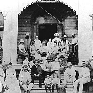 Guests in front of the Grand Hotel, Labrador, circa 1889. Photographer unknown