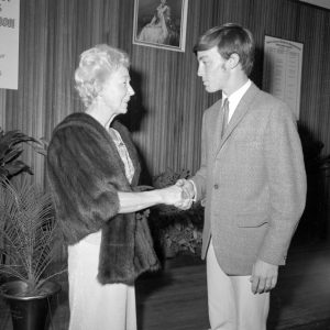 Mrs M St Henry and Scott Wilson, winner of the Annie Winders Memorial Bursary, July 1971. Photographer Bob Avery