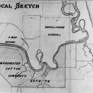 Sketch of the Nerang River with Robert Muir's Benowa, circa 1880s. Photographer unknown