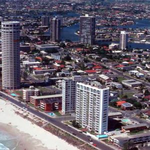 Surfers Paradise along the Esplanade, Queensland, 1977. Photographer unidentified.